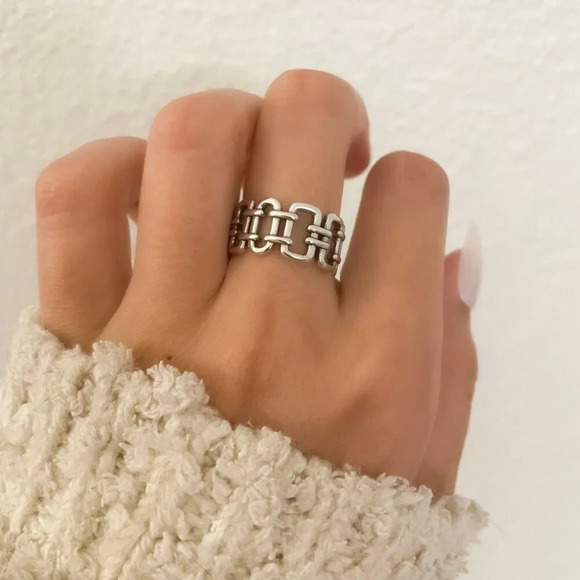 925 Sterling Silver Link Ring Minimalist Dainty Adjustable Ring Thumb Ring - Picture 3 of 8